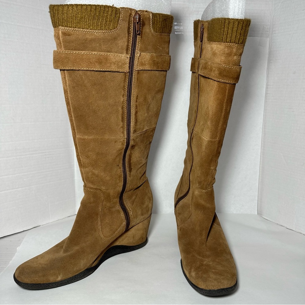 A.N.A | A New Approach Light Brown Tall Suede Wedge Boots | Size 10 - Picture 3 of 14